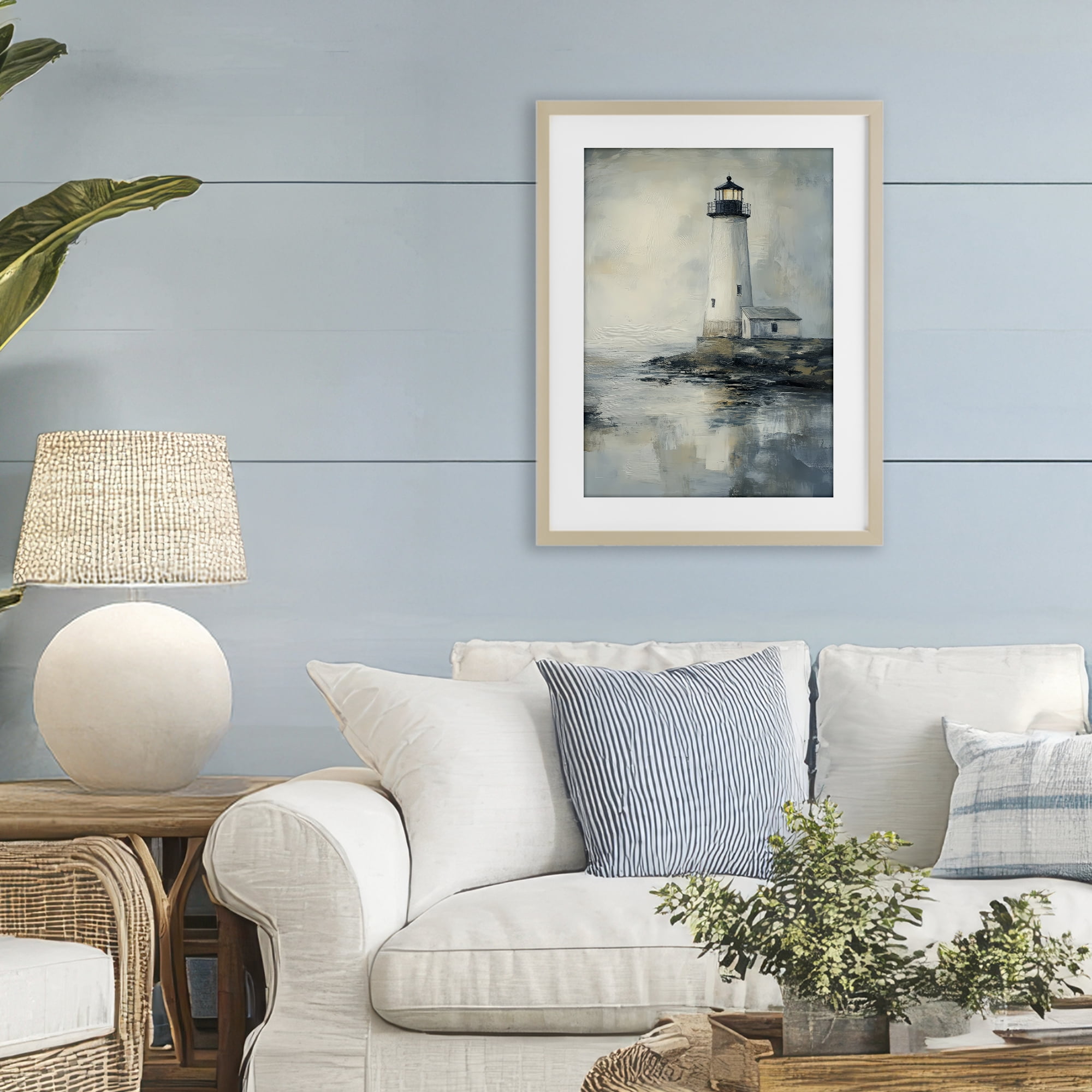 Stupell Industries Moody Lighthouse Reflecting Birch Framed Print Under Glass, design by Petal Prints Design