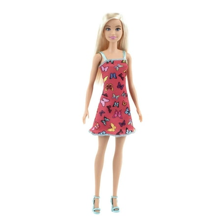 Barbie Fashion Doll With Blonde Hair Dressed In Colorful Butterfly Print Dress &Amp; Strappy Heels