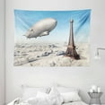 thumbnail image 1 of Paris Decor Tapestry, Zeppelin and Eiffel Tower over Clouds Sky Dreamy Famous Place on Earth Picture, Wall Hanging for Bedroom Living Room Dorm Decor, 80W X 60L Inches, Blue Grey, by Ambesonne, 1 of 2
