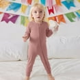 thumbnail image 4 of Nafuu Baby Girls Bodysuits Solid Color Crew Neck Long Sleeve Soft Fiber Romper Outfit For Infants Toddlers Everyday Party Wear With Matching Hat Baby Girl Onesies,Brown,3-6 Months, 4 of 9