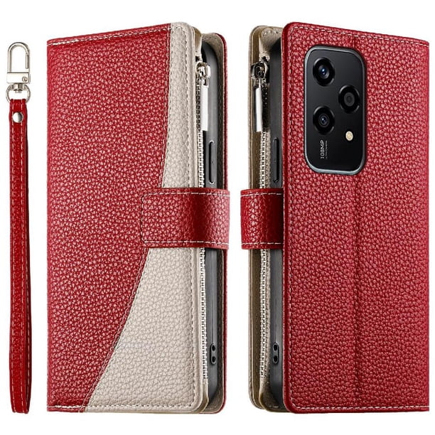 Funda cartera GANGXUN para Honor 200 Lite , cuero PU con tarjetero, cremallera, correa de mano, soporte y protección 1319°