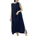 thumbnail image 5 of Dresses For Women Summer Casual Sleeveless Crew Neck Flowy Maxi Tank Dresses Straight Sundresses for Women Trendy Navy Free Size, 5 of 7
