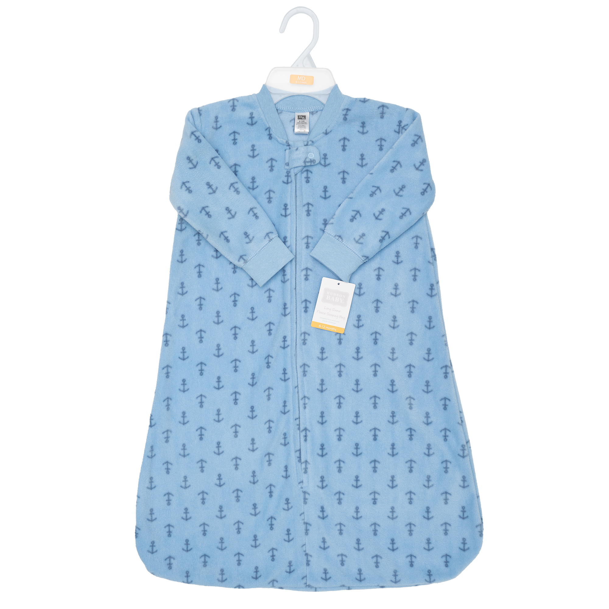 Hudson Baby Infant Boys Long-Sleeve Fleece Sleeping Bag, Blue Anchor, 0-6 Months