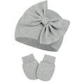 thumbnail image 4 of Zando 4Pcs Infant Hat and Gloves Set Newborn Hats for Girls Knit Baby Hat with Bow Soft No Scratch Mittens 0-3 Months, 4 of 5