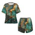 thumbnail image 4 of Picia Emerald Color Gold Marble Pajamas Sets for Women Soft Short-Sleeved Pjs with Lounge Shorts Two Piece Sleepwear-3X-Large, 4 of 9