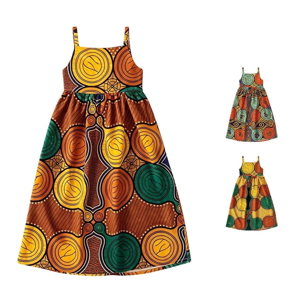 WhouRiu Girls Boho Summer Dress Casual Fashion Graphic Flowy Cami Dresses Kids Comfortable Cute Summer Party Sundress,3-4 Years