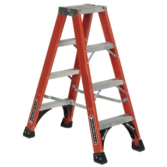 Louisville Ladder 4' Fiberglass Twin Step Ladder, 8' Reach, 375 lbs Load Capacity, FM1404HD
