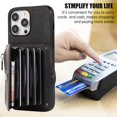 thumbnail image 3 of for iPhone 16 Pro Case with Zipper Card Holders and Crossbody Strap & Short Belt for Women, RFID Blocking PU Leather Button Flip Shockproof Wallet Case Cover for iPhone 16 Pro - Black, 3 of 10