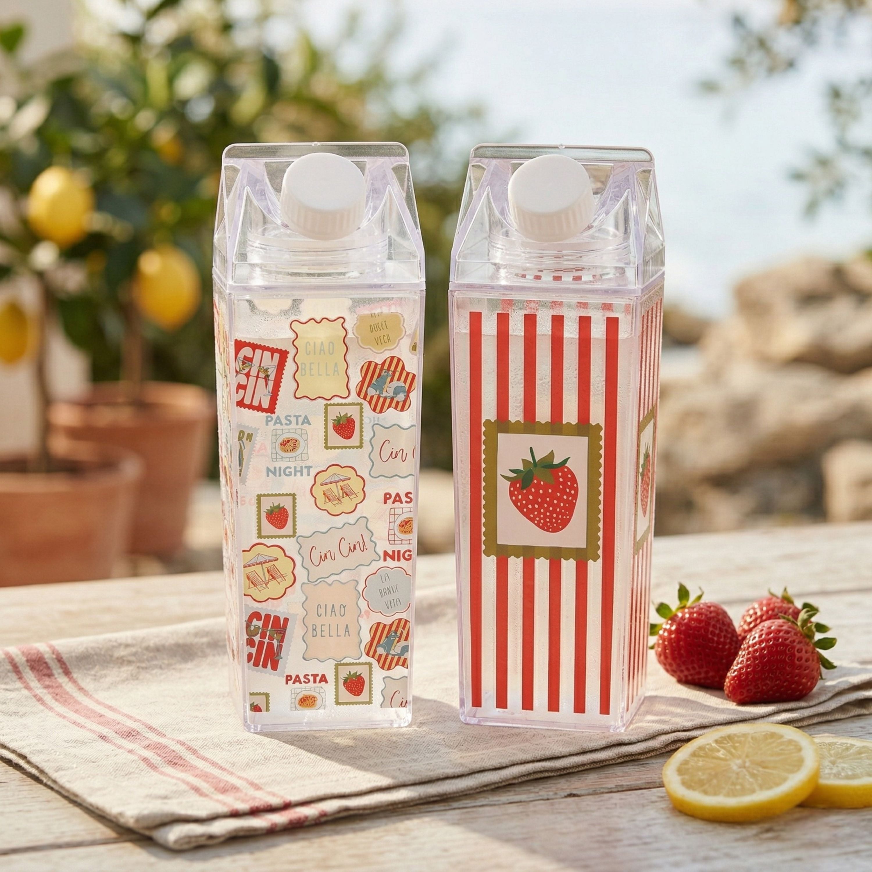 Just Feed Me by Jessie James Decker 2-Pack 18oz Carton-Style Tumbler Set, Strawberries and Stamps