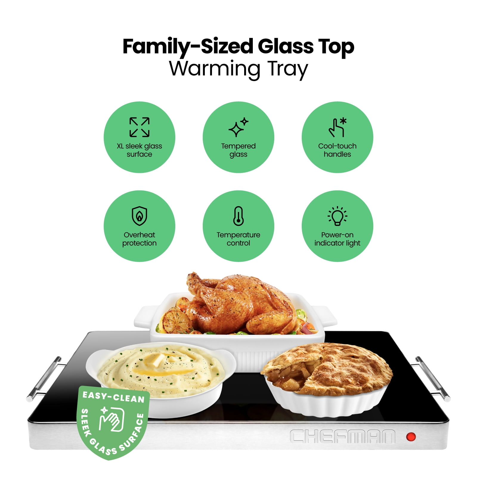 Family-Size Glasstop Warming Tray – Chefman