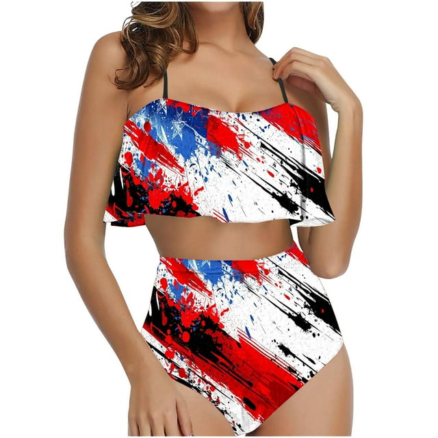 Trajes de baño Amzcrzy Tankini para mujer, trajes de baño, traje de baño de bikini con control de abdomen, conjunto de traje de baño con volantes para mujer, multicolor, L