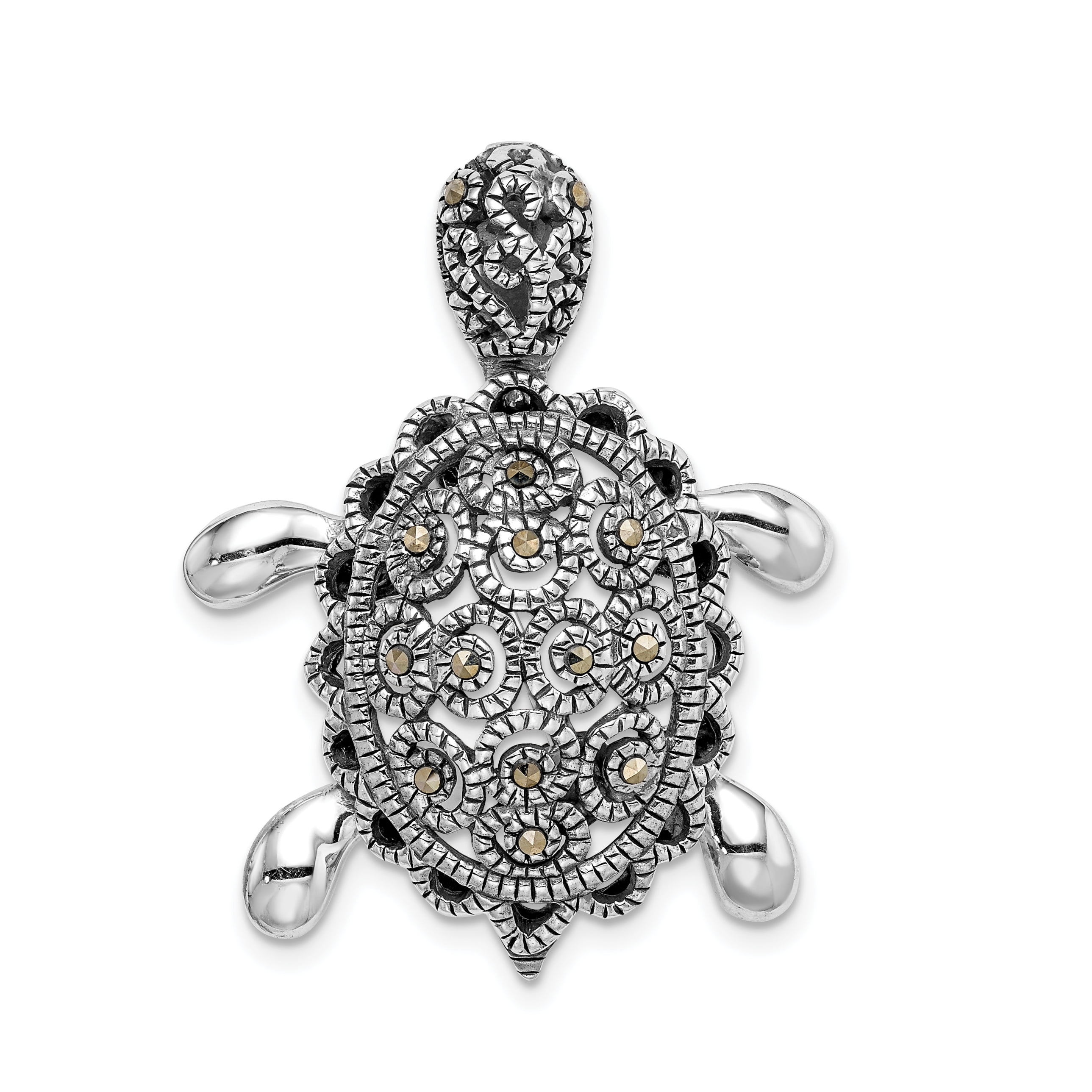 925 Sterling Silver Rhodium-plated Marcasite Turtle Pin