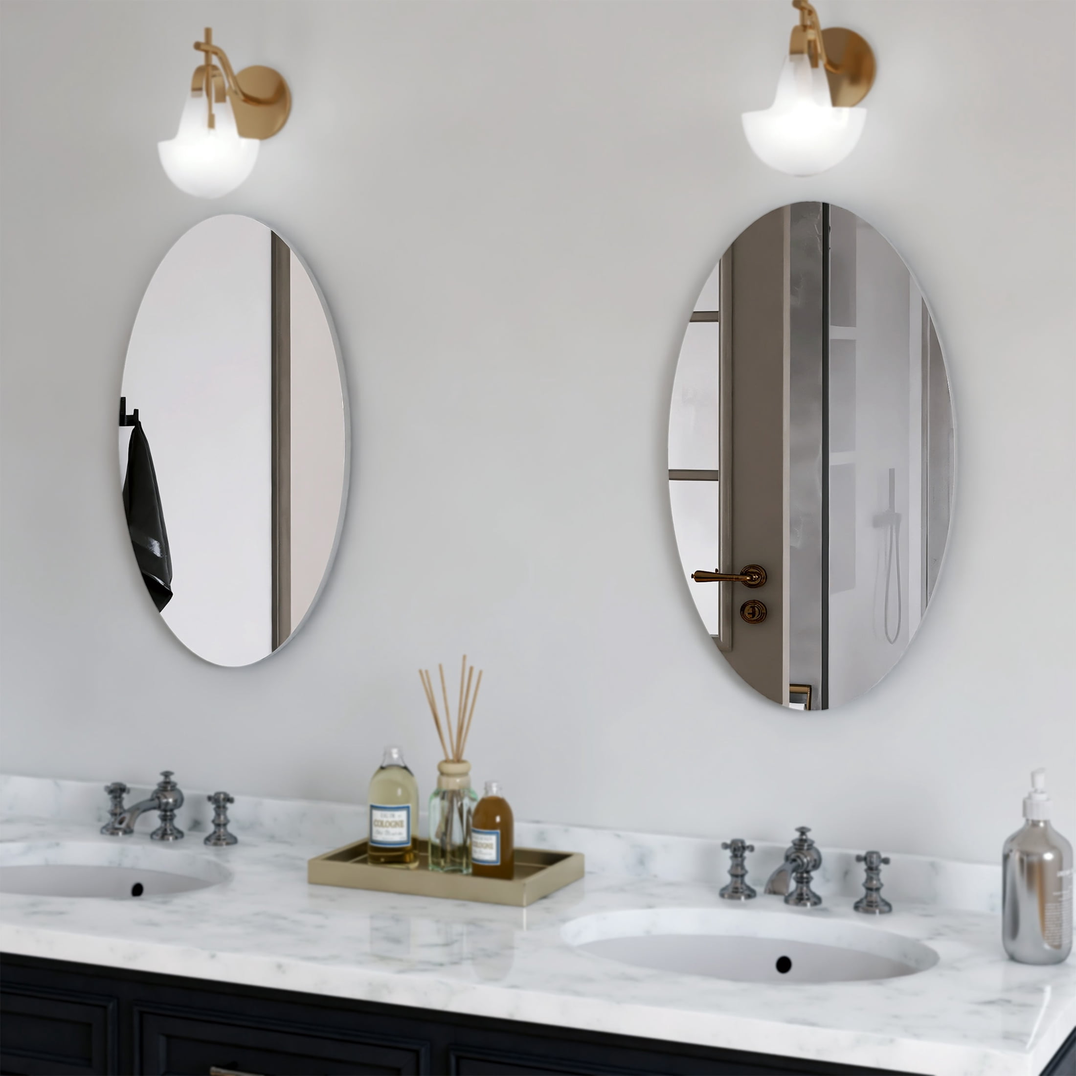 Facilehome 25.1" x 14.8" Oval Wall Mirror for Bathroom, Perfect New Year Gift,Whiter