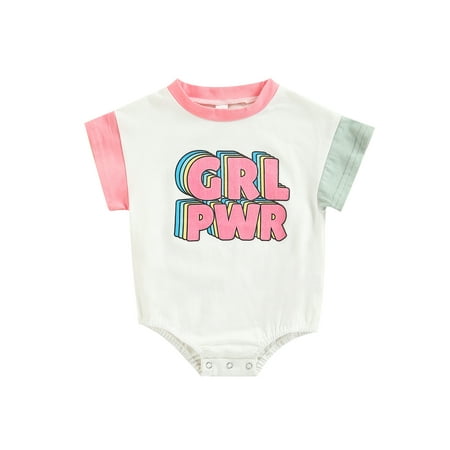 

Nokpsedcb Infants Baby Girl Casual Short Sleeve Romper Fashion Letter Printing Round Neck Triangle Jumpsuits Pink 6-12 Months