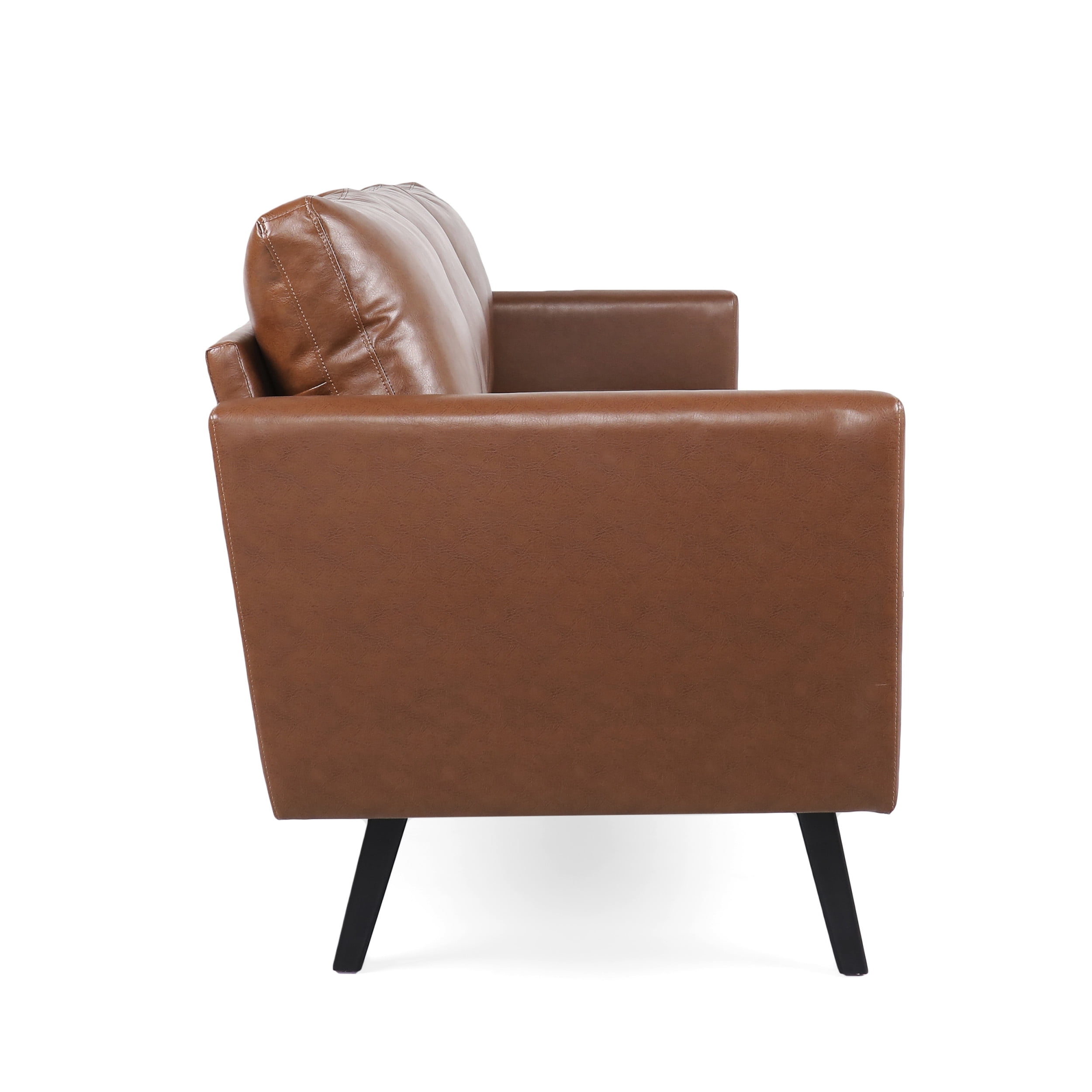 Noble House Carey Faux Leather 3 Seater Sofa, Cognac Brown and Dark Brown