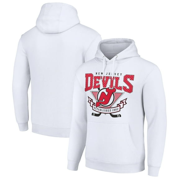 Men's Starter White New Jersey Devils Team Logo Graphic Fleece Tri-Blend Pullover Hoodie