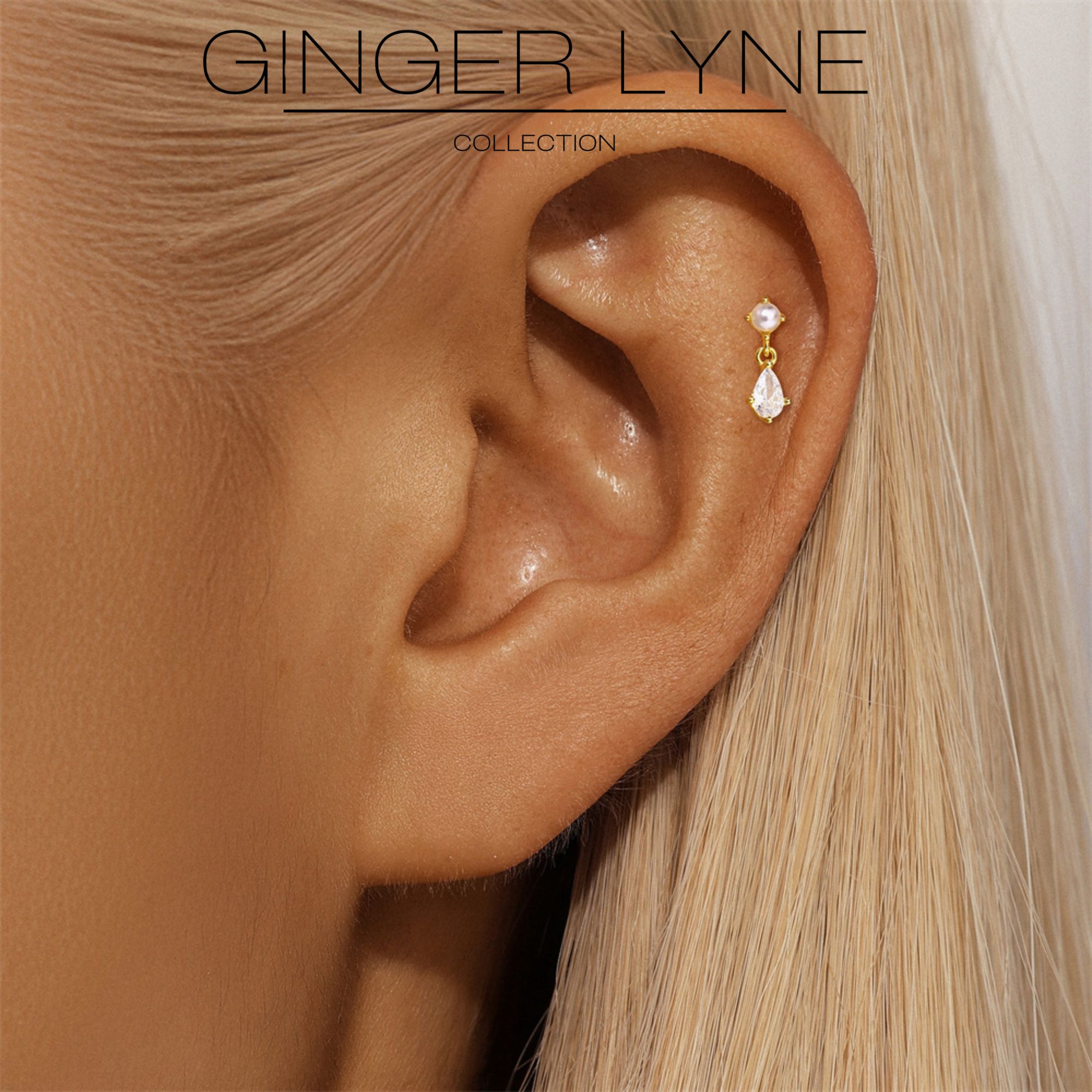 Pearl Dangle Flat Back Earrings for Women Sterling Silver 16g Cartilage Helix Lobe Body Piercing Stud Ginger Lyne