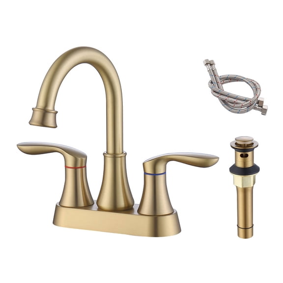 4 in. Centerset Double Handle High ARC Bathroom Sink Faucet with Drain Kit in Brushed Gold