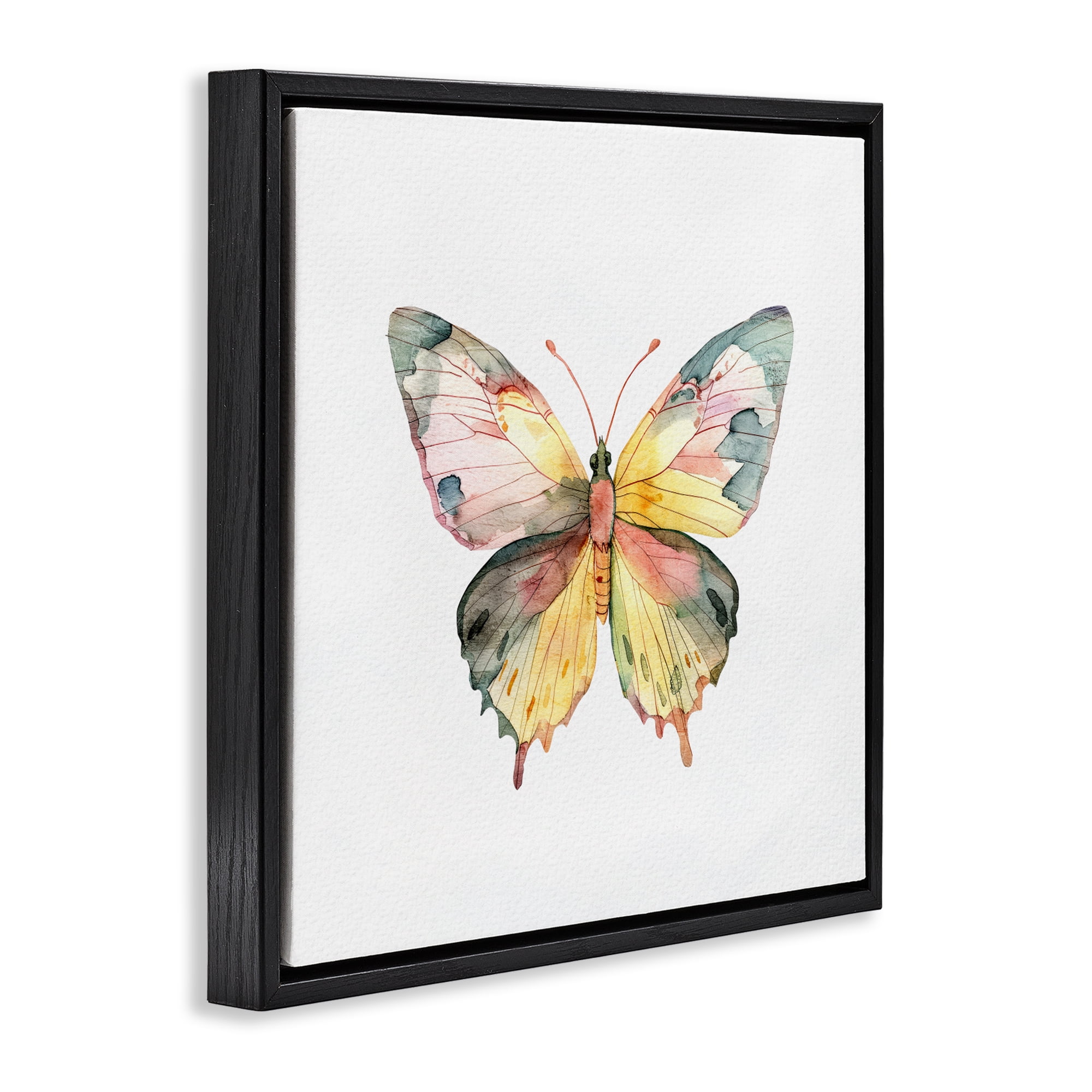 Stupell Industries Watercolor Butterfly Subtlety Black Framed Floater Canvas Wall Art, design by Kim Allen