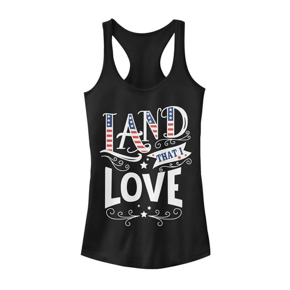 Junior's Lost Gods Fourth of July  America Love Land  Racerback Tank Top Black Medium