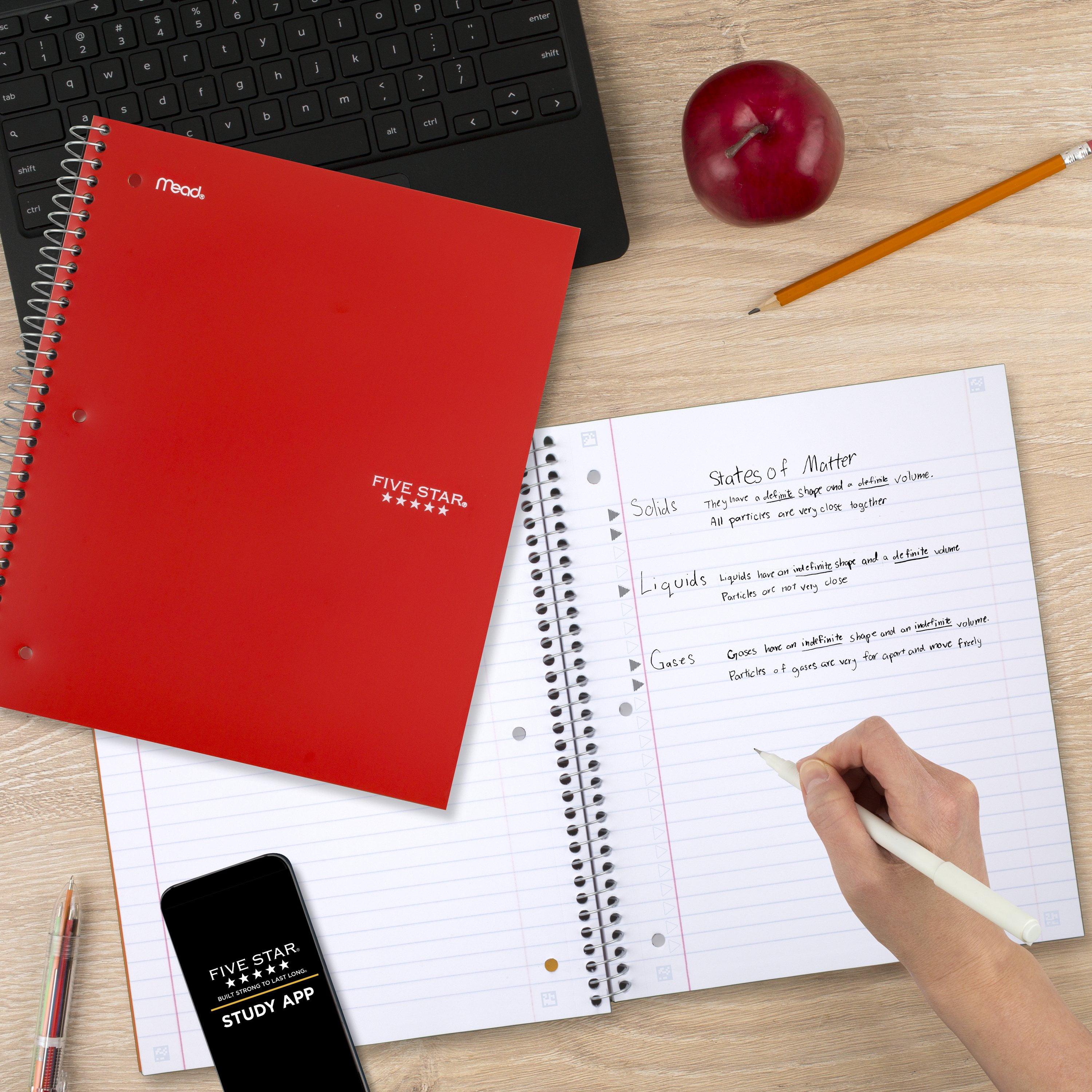 Five Star Spiral Notebook, 5 Subject, Wide Ruled, 10 1/2