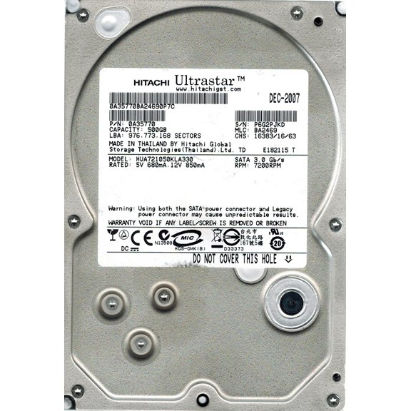 Hitachi HUA721050KLA330 P/N: 0A35770 500GB MLC: BA2469