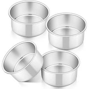 4 Inch Small Cake Pan Set of 4, VeSteel Stainless Steel Baking Round Cake Pans Tins Bakeware for Mini Cake Pizza, Quiche, Non Toxic & Healthy, Leakproof & Easy Clean, Mirror Finish & Easy Releasing