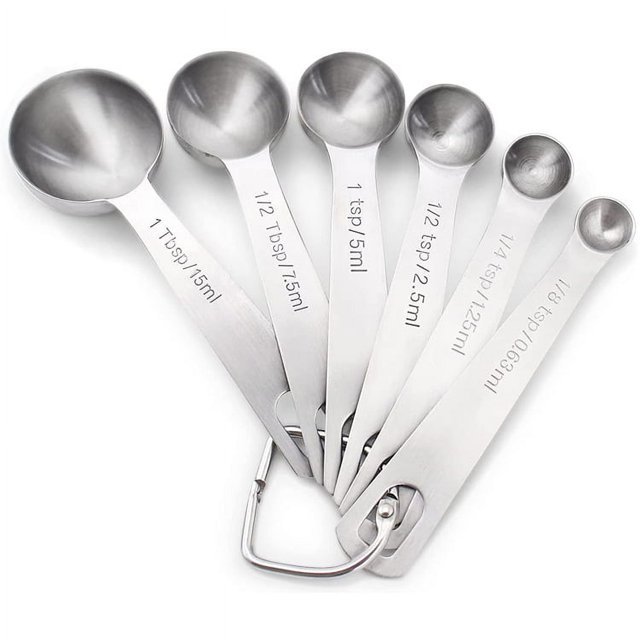 Cucharas medidoras, juego de cucharas medidoras de acero inoxidable 18/8 de alta calidad, cucharada pequeña con medidas métricas y estadounidenses, juego de 6 para medir ingredientes secos y líquidos de regalo oso de fresa Electrónica