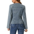 thumbnail image 3 of INSPIRE CHIC Women's Stretchy Jean Jacket Lapel Collar One Button Long Sleeve Work Denim Jackets L Grey Blue, 3 of 6