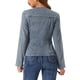 thumbnail image 3 of Chaqueta de mezclilla elástica para mujer INSPIRE CHIC con solapa, un botón y mangas largas en gris azul, 3 of 6