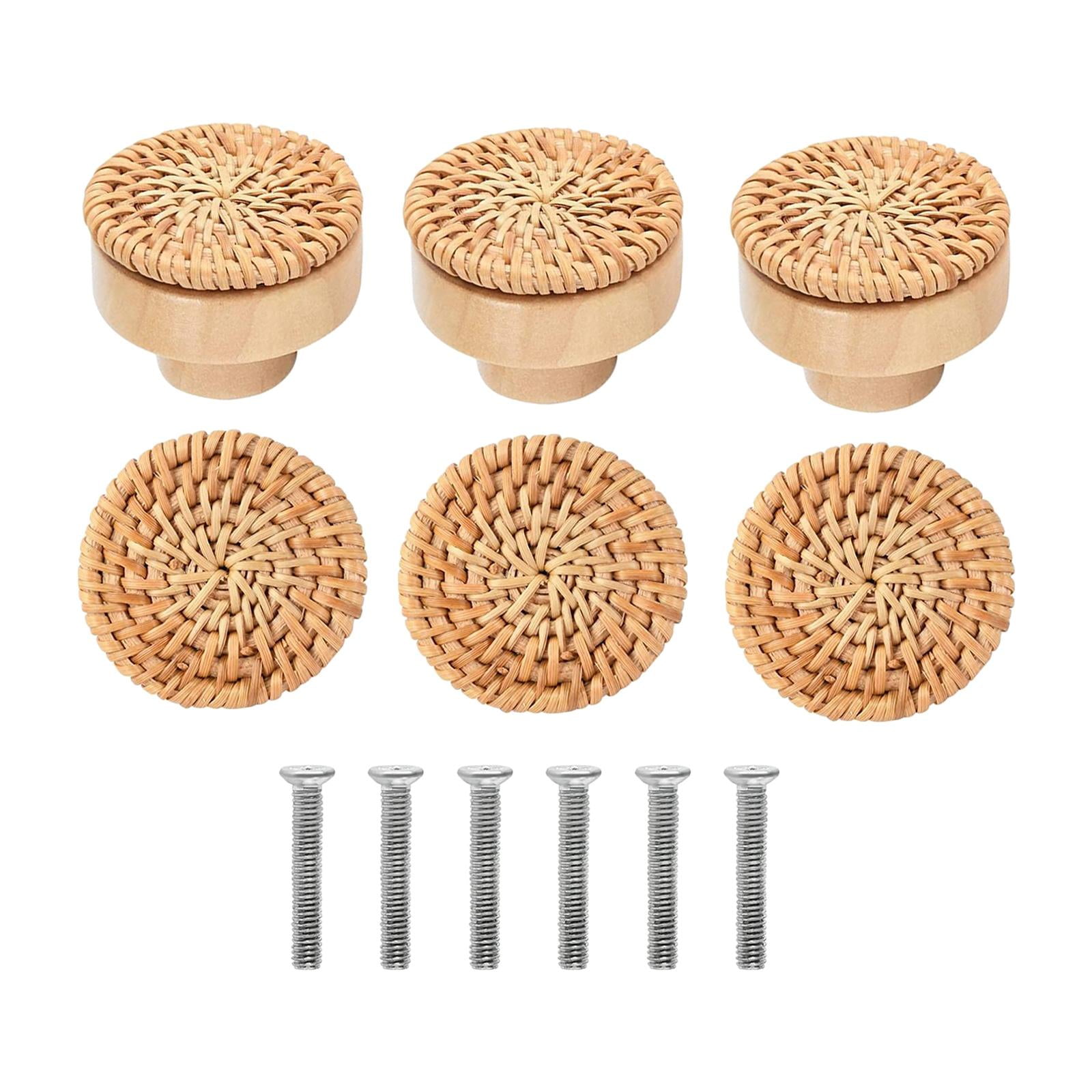 6x Rattan Drawer Knobs Boho Modern Wooden Drawer Pulls Handles Rattan Furniture Knobs
