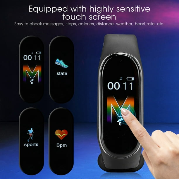 Sports Bracelet Black Step Counting Waterproof Smartband for Couples Boys Women and Men Kids
