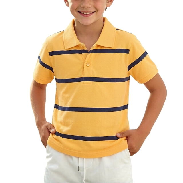 Odeerbi Camisas de Golf de Chicos Botón de Solapa A Rayas Camisas de Tenis de Manga Corta Uniforme Escolar