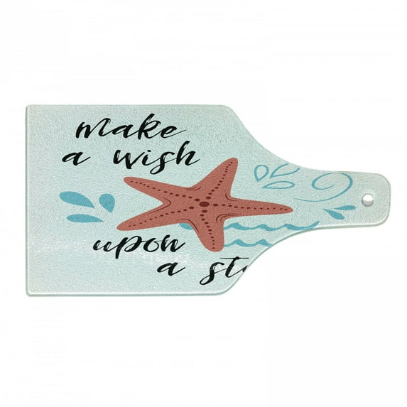 Saying Cutting Board, Cursive Lettering Make a Wish upon a Starfish, Decorative Tempered Glass Cutting and Serving Board, in 3 Sizes, by Ambesonne