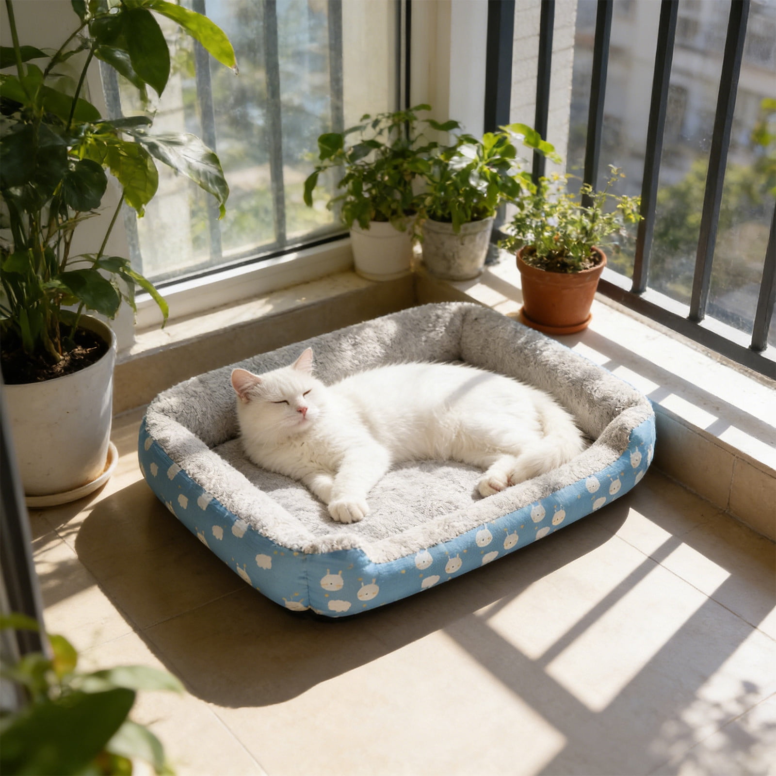 Orthopedic Dog Bed Soft Pet Sofa Mat Washable Crate Pad for Small Medium Dogs Cats Indoor(Blue-L)
