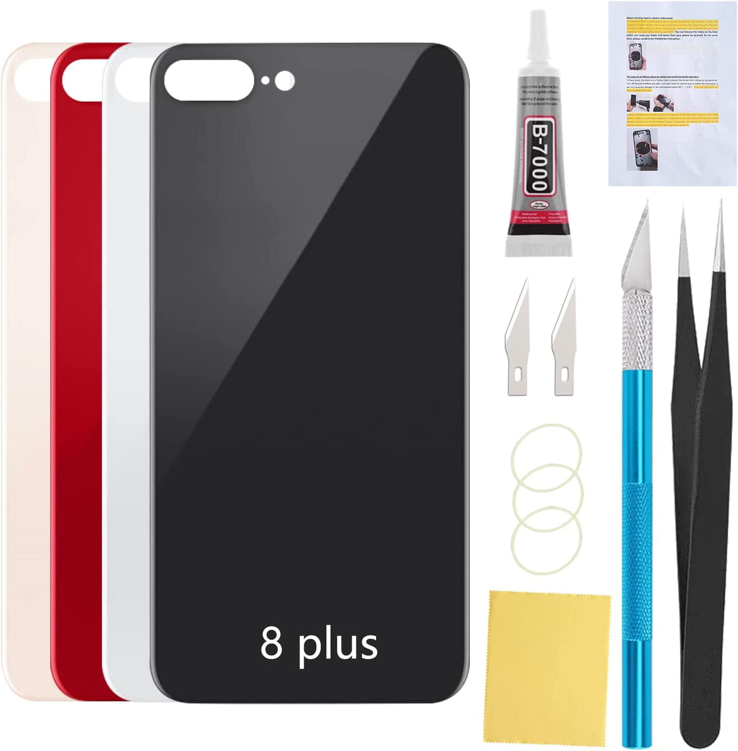 5.5 Inch Day-market 2 PCS Back Glass Replacement for iPhone 8 Plus Back Cover Glass with Pre-Installed Tape and Repair Tools Space Gray 