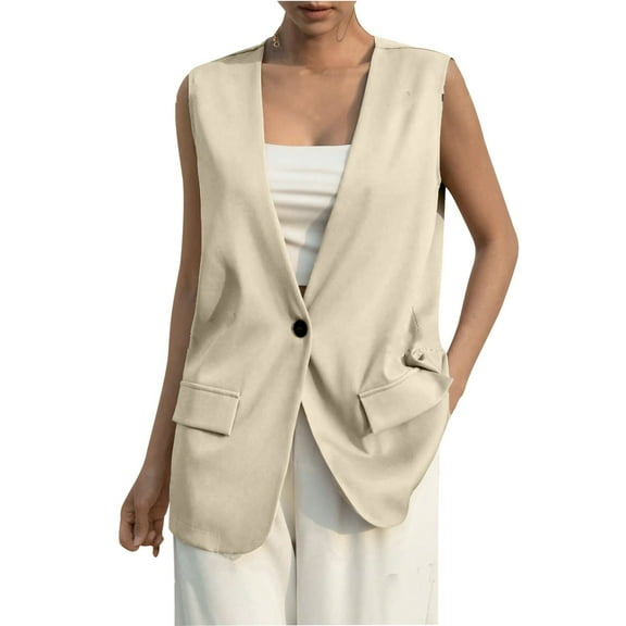 Breezora Womens Sleeveless Waistcoat Slim Fit Elegant Layering Piece for Office Casual Wear L Size Beige