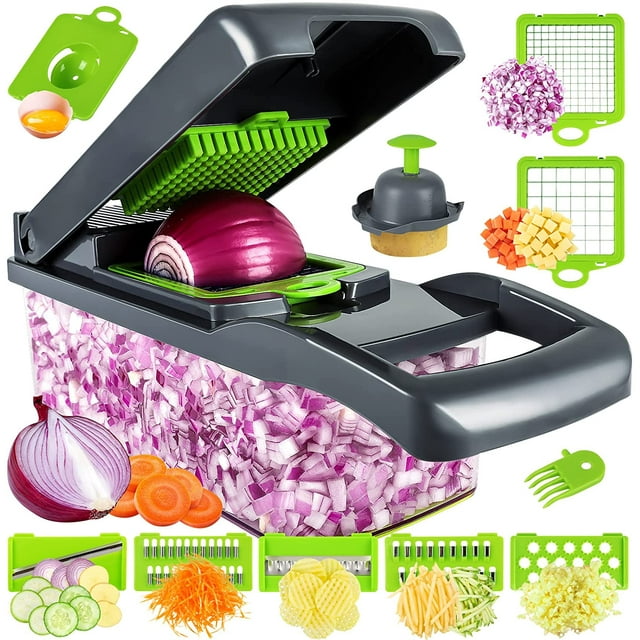 Picadora de verduras, picadora de cebolla profesional, picadora de alimentos multifuncional 13 en 1, cortadora de verduras para cocina, picadora de verduras con 8 cuchillas, picadora de zanahoria y aj
