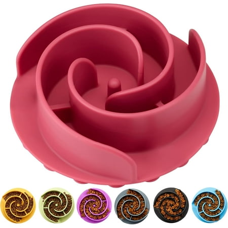 Slow Feeder Dog Bowls Insert Soft Silicone Slow Eating Dog Food Bowl for Small Medium and Large Dogs Compatible with Regular and Elevated Bowls Rose S