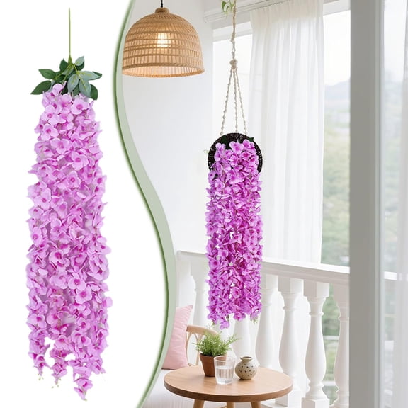 BinKFF Fake Hanging Flowers - Wisteria Artificial Flowers Garland, 1 Pieces 2.79 Feet Artificial Wisteria Vine Ratta Hanging Garland Silk Flowers for Home Party Wedding Decor
