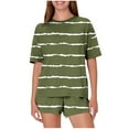 thumbnail image 2 of Dianli Pajama Set Loungewear Women's Casual Loose Striped Print Round Neck Short Sleeve Top and Elastic Waist Shorts Two Piece Soft Breathable Cotton Blend Homewear Nightwear, 2 of 6