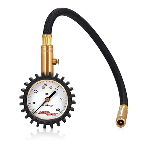 Accu-Gage by Milton Dial Tire Pressure Gauge with Straight Air Chuck and 11 in. Braided Hose (0-60 PSI)