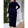 thumbnail image 6 of Womens Plus Size Long Sleeve Velvet Bodycon Dresses Elegant Ruched Wrap Deep V Neck Party Cocktail Dress, 6 of 7