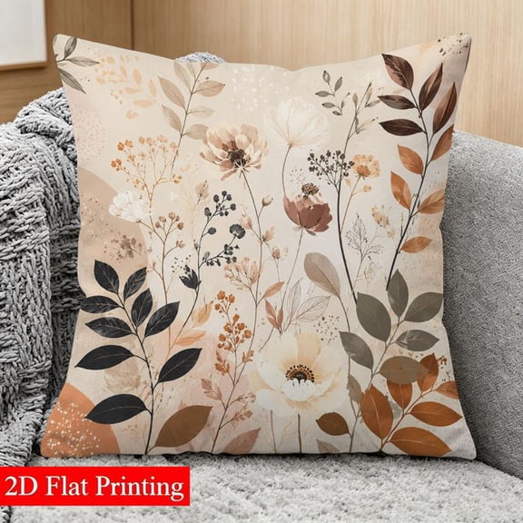 Double-sided printed plant pattern pillow cover, elegant country style, suitable for living room, bedroom, sofa, office decoration, without pillow core