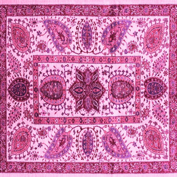 Ahgly Company Indoor Square Abstract Pink Modern Area Rugs, 8' Square