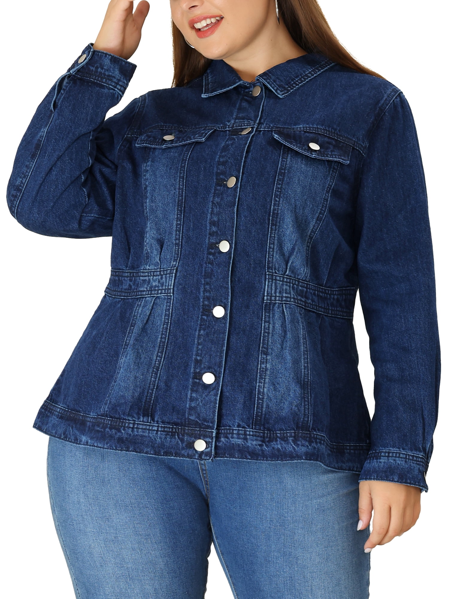 Agnes Orinda Plus Size Denim Shirt | Women's Short Sleeve Chambray Button-Down With Lapel