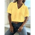 thumbnail image 3 of Women'S Short Sleeve Button Down Collared Blouses Embroidery Eyelet Top Yellow S, 3 of 5