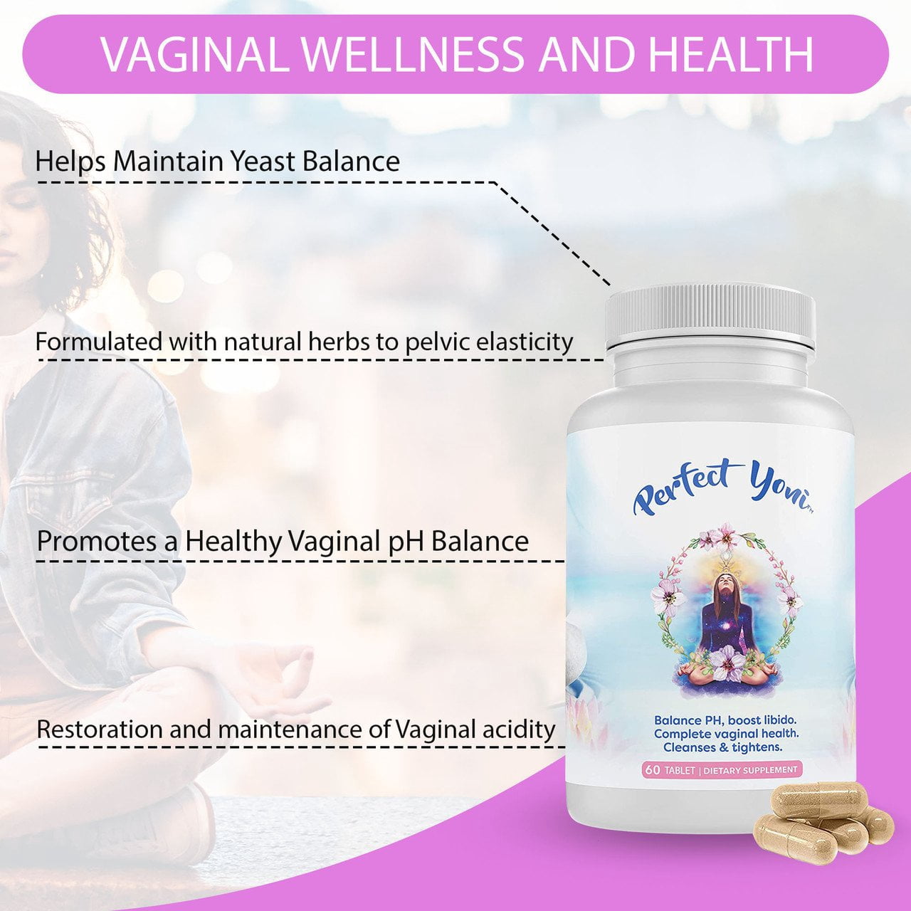 Success Chemistry Perfect Yoni Organic Women's Probiotic with Herbal Blend - General Health & Wellness Support for Women - 60 Count