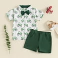 thumbnail image 2 of Odeerbi Toddler Boys 2 Piece Outfits Gentleman Formal Dress Suit Set Fashion Casual Sleeveless Tops Round Neck Collar Botton Printed Shorts Sets Green, 2 of 5