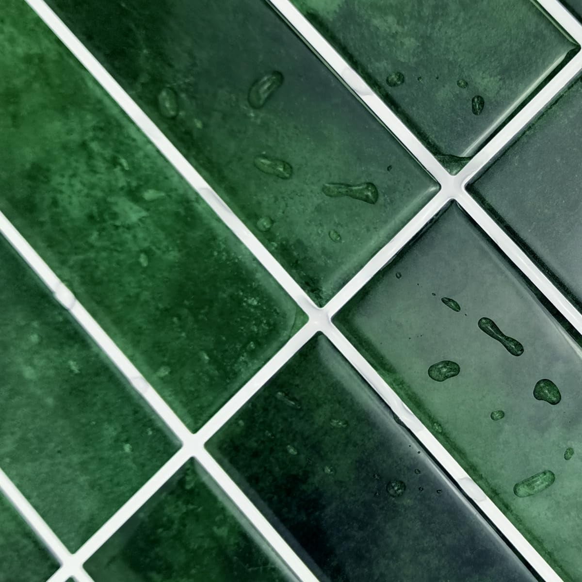 10 Sheets 12" X12inch Green 3d Vinyl Backsplash Tiles  Self-adhesive Peel And Stick Wall Tile Stickers On Subway For Kitchen Bathroom